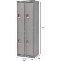 Lockers, 2 -tier, Bank of 2, 24" x 18" x 72", Steel, Grey, Rivet (Assembled) Cantin et fils