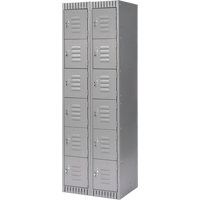 Lockers, 6 -tier, Bank of 2, 24" x 18" x 72", Steel, Grey, Knocked Down Cantin et fils