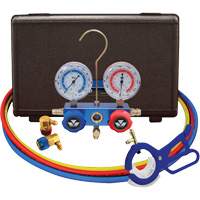 Automotive R134A 2-Way Manifold Gauge Set with 3-In-1 Side Mount Can Tap Valve Cantin et fils