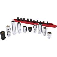 Chrome Finish Socket Set with Rail, 10 Pieces, 1/4"/3/8" Drive Size Cantin et fils