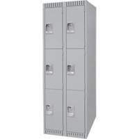 Lockers, 3 -tier, Bank of 2, 24" x 18" x 72", Steel, Grey, Knocked Down Cantin et fils