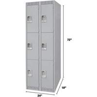 Lockers, 3 -tier, Bank of 2, 24" x 18" x 72", Steel, Grey, Knocked Down Cantin et fils