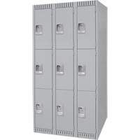 Lockers, 3 -tier, Bank of 3, 36" x 18" x 72", Steel, Grey, Knocked Down Cantin et fils