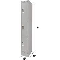 Lockers, 3 -tier, 12" x 18" x 76", Steel, Grey, Knocked Down Cantin et fils