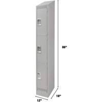 Lockers, 3 -tier, 12" x 18" x 86", Steel, Grey, Knocked Down Cantin et fils
