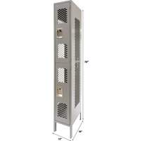 Vented Lockers, 2 -tier, 12" x 18" x 78", Steel, Grey, Knocked Down, Perforated Cantin et fils