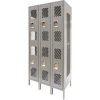 Casiers ventil&eacute;s, 2 niveaux, Bloc de 3, 36" x 18" x 78", Acier, Gris, D&eacute;mont&eacute;, Perfor&eacute; Cantin et fils