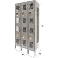 Casiers ventil&eacute;s, 2 niveaux, Bloc de 3, 36" x 18" x 78", Acier, Gris, D&eacute;mont&eacute;, Perfor&eacute; Cantin et fils