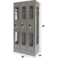 Casiers ventil&eacute;s, Bloc de 3, 36" x 18" x 78", Acier, Gris, D&eacute;mont&eacute;, Perfor&eacute; Cantin et fils
