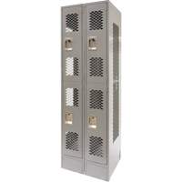 Casiers ventil&eacute;s, 2 niveaux, Bloc de 2, 24" x 18" x 78", Acier, Gris, D&eacute;mont&eacute;, Perfor&eacute; Cantin et fils