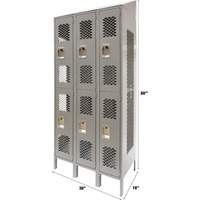 Casiers ventil&eacute;s, 2 niveaux, Bloc de 3, 36" x 18" x 88", Acier, Gris, D&eacute;mont&eacute;, Perfor&eacute; Cantin et fils