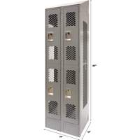 Casiers ventil&eacute;s, 2 niveaux, Bloc de 2, 24" x 18" x 88", Acier, Gris, D&eacute;mont&eacute;, Perfor&eacute; Cantin et fils