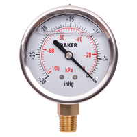 Pressure Gauges, 2-1/2" , 30" Hg-0" Vac., Bottom Mount, Liquid Filled Analogue Cantin et fils