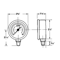 Pressure Gauges, 2-1/2" , 30" Hg-0" Vac., Bottom Mount, Liquid Filled Analogue Cantin et fils