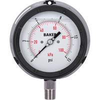 Pressure Gauge, 4-1/2" , 0 - 15 psi/0 - 100 kPa, Bottom Mount, Liquid Filled Analogue Cantin et fils