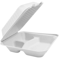 Compostable Hinged Food Containers with Compartments, Bagasse, Square Cantin et fils