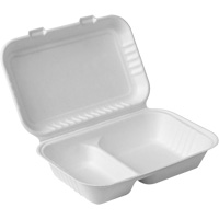 Compostable Hinged Food Containers with Compartments, Bagasse, Rectangular Cantin et fils