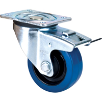 Blue Caster, Swivel with Brake, 4" (101.6 mm), Rubber, 350 lbs. (158.8 kg.) Cantin et fils