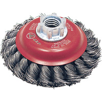 Brosse conique &agrave; fils torsad&eacute;s BK420T, Dia. 4", Fils 0,02", Arbre 5/8"-11, Acier Cantin et fils