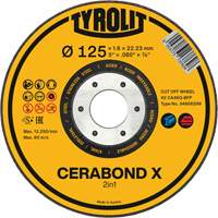 Meule &agrave; tronçonner pour acier et acier inoxydable CERABOND X, 5" x 0,6", Arbre de 7/8", Type 1, C&eacute;ramique, 12250 Tr/min Cantin et fils