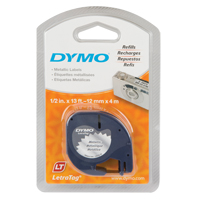 Labels for LetraTag Plus LT100-H, 12 mm x 13', Black on Silver Cantin et fils