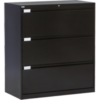 Classeur lat&eacute;ral, Acier, 3 tiroirs, 36" la x 18" p x 40-1/16" h, Noir Cantin et fils