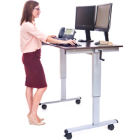 Postes de travail ajustables pour travail assis et debout , , 48-1/2" h x 48" la x 32-1/2" p, Noyer Cantin et fils