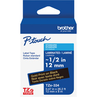 Ruban lamin&eacute; TZe-334 pour &eacute;tiqueteuses P-Touch compatibles avec les rubans TZe, Noir sur or, Largeur de 0,47" Cantin et fils
