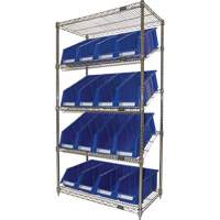&eacute;tag&egrave;re en treillis m&eacute;tallique &agrave; tablettes inclin&eacute;es avec bacs, Tiers 5, 36" la x 63" h x 18" p Cantin et fils