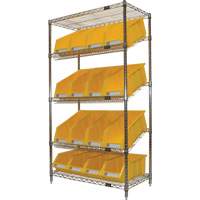&eacute;tag&egrave;re en treillis m&eacute;tallique &agrave; tablettes inclin&eacute;es avec bacs, Tiers 5, 36" la x 63" h x 18" p Cantin et fils