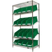 &eacute;tag&egrave;re en treillis m&eacute;tallique &agrave; tablettes inclin&eacute;es avec bacs, Tiers 5, 36" la x 63" h x 18" p Cantin et fils
