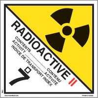 &eacute;tiquettes d'exp&eacute;dition TMD, Classe 7, Radioactif II, Papier Cantin et fils