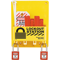 Poste de verrouillage compacte, Cadenas Thermoplastique, Capacit&eacute; de 4, Cadenas Compris Cantin et fils