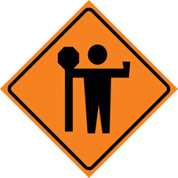 Flagman Roll-Up Sign Traffic Sign, 36" x 36", Vinyl, Pictogram Cantin et fils