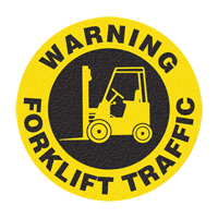 Panneau de signalisation au sol  Warning Forklift Traffic , Adh&eacute;sif, Anglais avec pictogramme Cantin et fils
