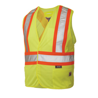 Veste de s&eacute;curit&eacute; d&eacute;tachable en cinq points, Jaune lime haute visibilit&eacute;, Grand/T-Grand, Polyester Cantin et fils