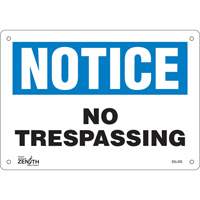 Enseigne No Trespassing, 7" x 10", Plastique, Anglais Cantin et fils