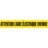 Ruban pour barricade "Attention Ligne &eacute;lectrique Enfouie", Français, 3" la x 1000' lo, Noir sur jaune Cantin et fils