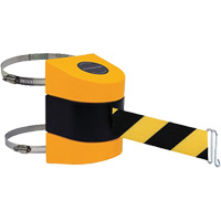 Tensabarrier&reg; Barrier Post Mount with Belt, Plastic, Clamp Mount, 24', Black and Yellow Tape Cantin et fils