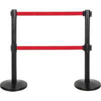 Dual Belt Crowd Control Barrier, Steel, 35" H, Red Tape, 7' Tape Length Cantin et fils