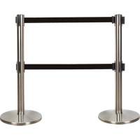 Dual Belt Crowd Control Barrier, Steel, 35" H, Black Tape, 7' Tape Length Cantin et fils