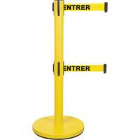 Dual Belt Crowd Control Barrier, Steel, 35" H, Yellow Tape, 7' Tape Length Cantin et fils