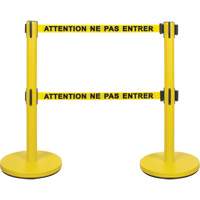Dual Belt Crowd Control Barrier, Steel, 35" H, Yellow Tape, 7' Tape Length Cantin et fils