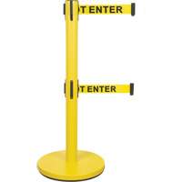 Dual Belt Crowd Control Barrier, Steel, 35" H, Yellow Tape, 7' Tape Length Cantin et fils