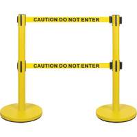 Dual Belt Crowd Control Barrier, Steel, 35" H, Yellow Tape, 7' Tape Length Cantin et fils