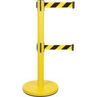 Dual Belt Crowd Control Barrier, Steel, 35" H, Black/Yellow Tape, 7' Tape Length Cantin et fils