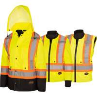 5021BBW Manteau 7 en 1 imperm&eacute;able pour femmes avec capuchon, Polyester/Polyur&eacute;thane, Jaune lime haute visibilit&eacute;, T-petit Cantin et fils
