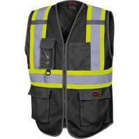 6959BK Veste de s&eacute;curit&eacute; haute visibilit&eacute; en tricot chaîne avec fermeture &agrave; glissi&egrave;re, Noir, T-petit, Polyester Cantin et fils