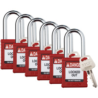 Cadenas de verrouillage Velocity, Rouge, Cl&eacute;s diff&eacute;rentes, Nylon, Largeur de 1-1/2" Cantin et fils