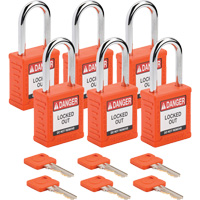 Cadenas de verrouillage Velocity, Orange, Cl&eacute;s diff&eacute;rentes, Nylon, Largeur de 1-1/2" Cantin et fils